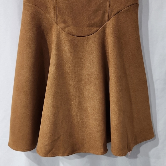 Retro Faux Suede Dress Size Medium Chestnut Strappy Mini Empire Coquette Girl - Picture 2 of 7
